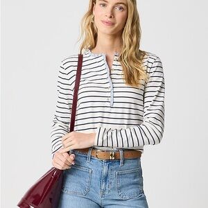 J. Crew Navy and White Striped Button Down Shirt